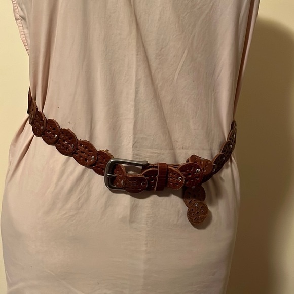 Accessories - Brown leather belt circle sections 40” long plus silver tone buckle